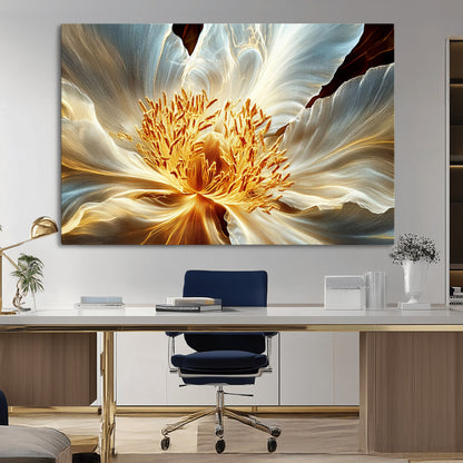 20862576-MGV-CV-36X24-Golden Abstract Flower Canvas Wall Art – Modern Botanical Bloom Print, Elegant Floral Artwork for Living Room, Bedroom, Office