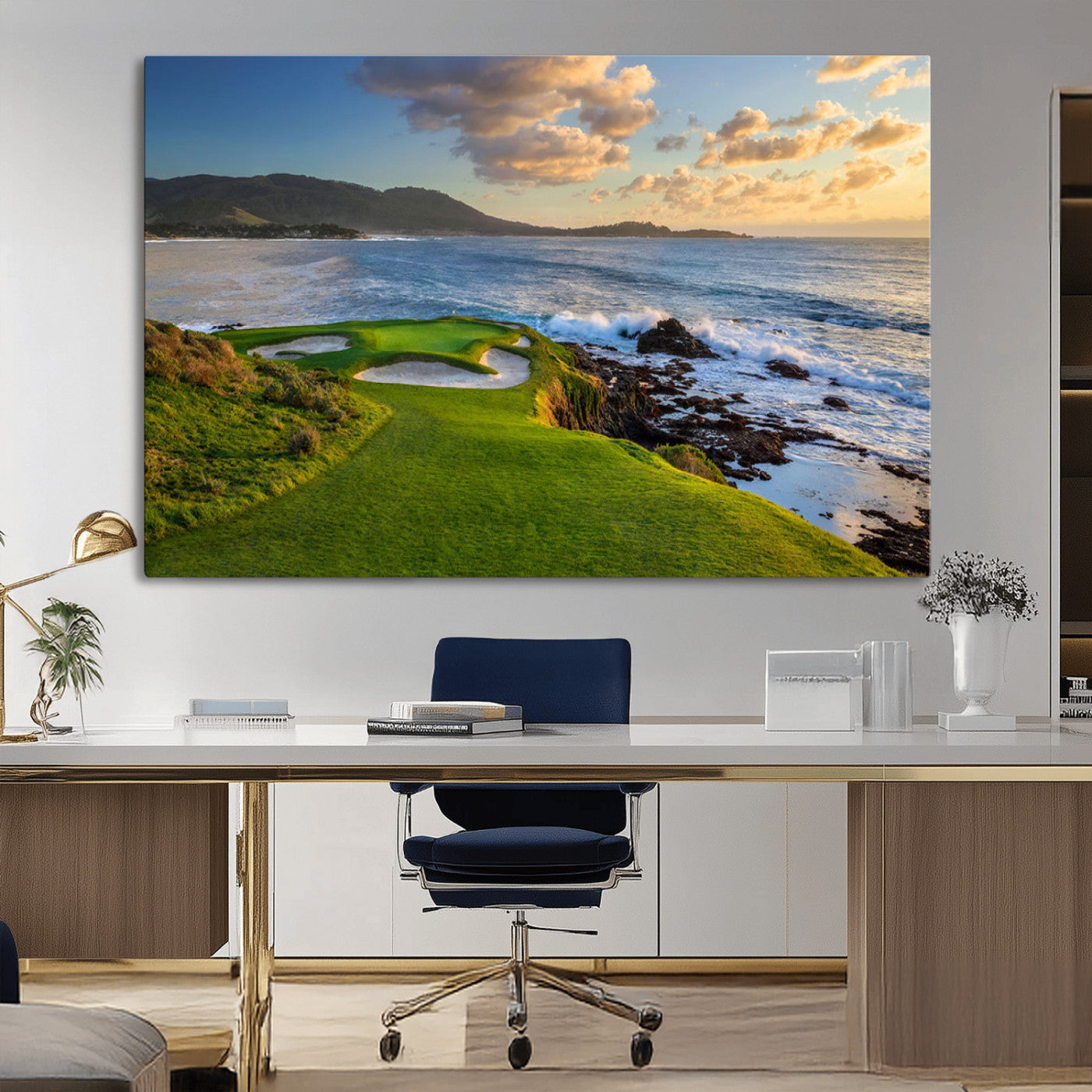 67486665-MGV-CV-36X24-Golf Course Wall Art – Pebble Beach Oceanfront Canvas Print, Coastal Fairway Photography Sports Decor for Living Room, Office, Man