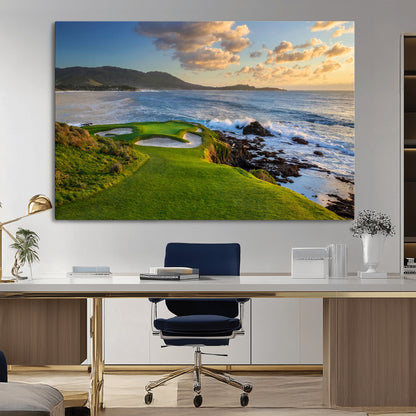 67486665-MGV-CV-36X24-Golf Course Wall Art – Pebble Beach Oceanfront Canvas Print, Coastal Fairway Photography Sports Decor for Living Room, Office, Man