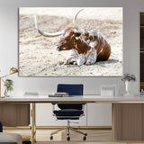 89096667-MGV-CV-36X24-Texas Longhorn Wall Art – Rustic Western Canvas Print, Cattle Photography Decor for Ranch House, Living Room, Office, Man Cave