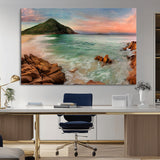 53831025-MGV-CV-36X24-Coastal Landscape Wall Art – Tropical Beach Ocean Canvas Print, Sunset Mountain View Photography Decor for Living Room, Bedroom,