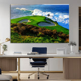 34181847-MGV-CV-36X24-Coastal Golf Course Wall Art – Panoramic Ocean Fairway Canvas Print, Scenic Sports Photography Decor for Office, Man Cave, Living
