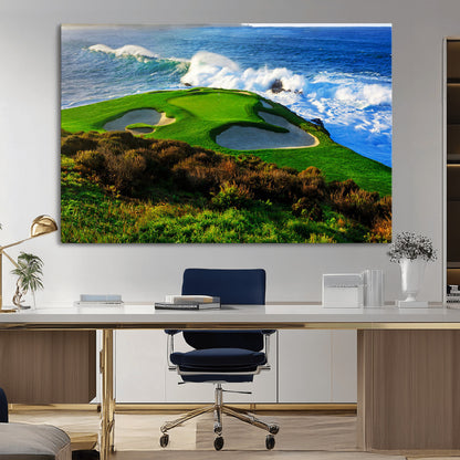34181847-MGV-CV-36X24-Coastal Golf Course Wall Art – Panoramic Ocean Fairway Canvas Print, Scenic Sports Photography Decor for Office, Man Cave, Living