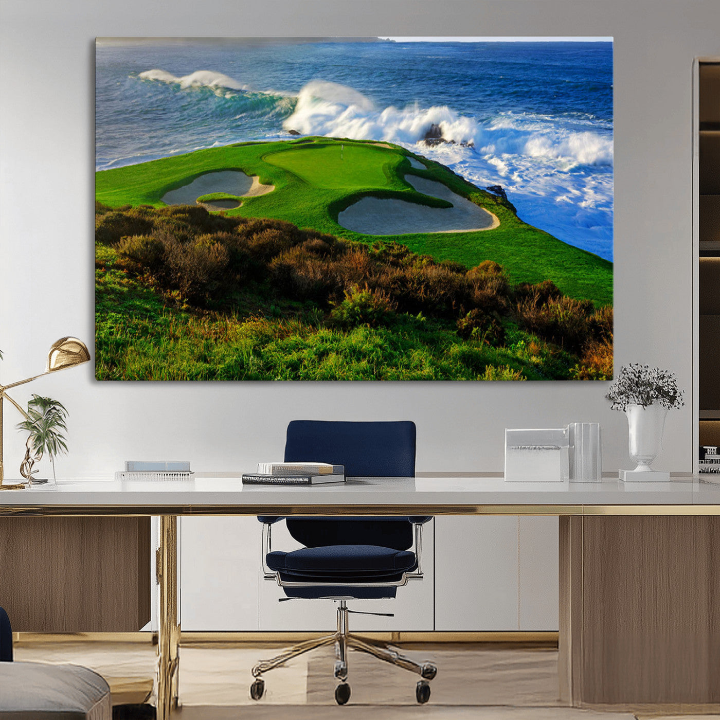13644055-MGV-CV-36X24-Golf Wall Art – Oceanfront Green Canvas Print, Scenic Coastal Course Photography Decor for Bedroom, Living Room, Office, Sports