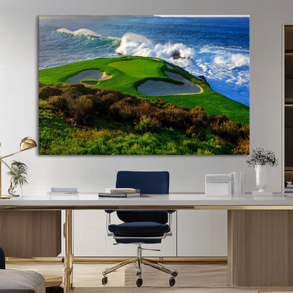 13644055-MGV-CV-36X24-Golf Wall Art – Oceanfront Green Canvas Print, Scenic Coastal Course Photography Decor for Bedroom, Living Room, Office, Sports