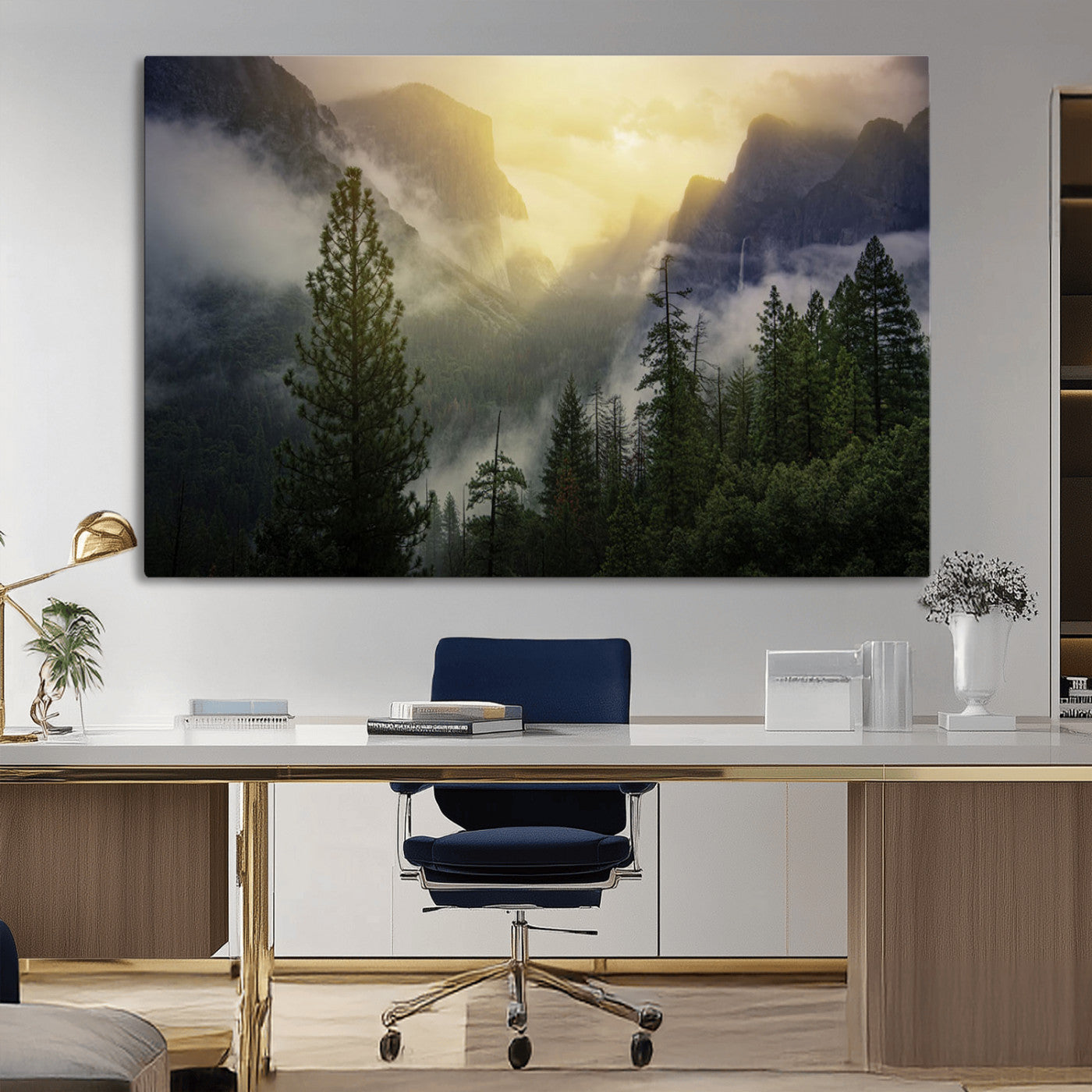 38316884-MGV-CV-36X24-Landscape Wall Art – Misty Mountain Valley Canvas Print, Scenic Pine Forest and Sunrise Photography Decor for Bedroom, Living
