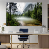 93123937-MGV-CV-36X24-Landscape Wall Art – Misty Mountain Lake Canvas Print, Tranquil Forest and Waterfall Photography Decor for Bedroom, Living Room,