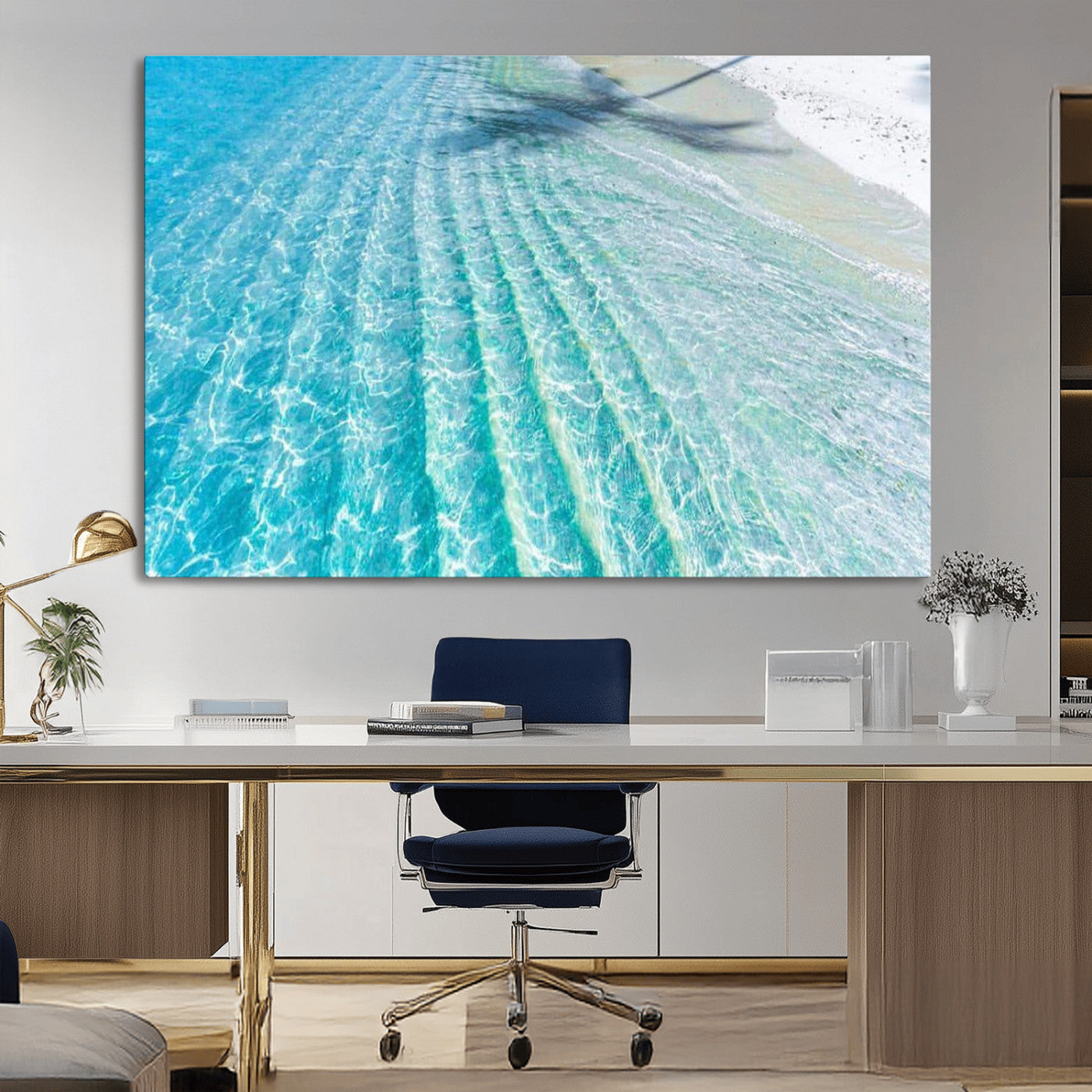 46233906-MGV-CV-36X24-Coastal Wall Art – Turquoise Ocean Waves and White Sand Canvas Print, Tropical Beach Photography Decor for Bedroom, Living Room,