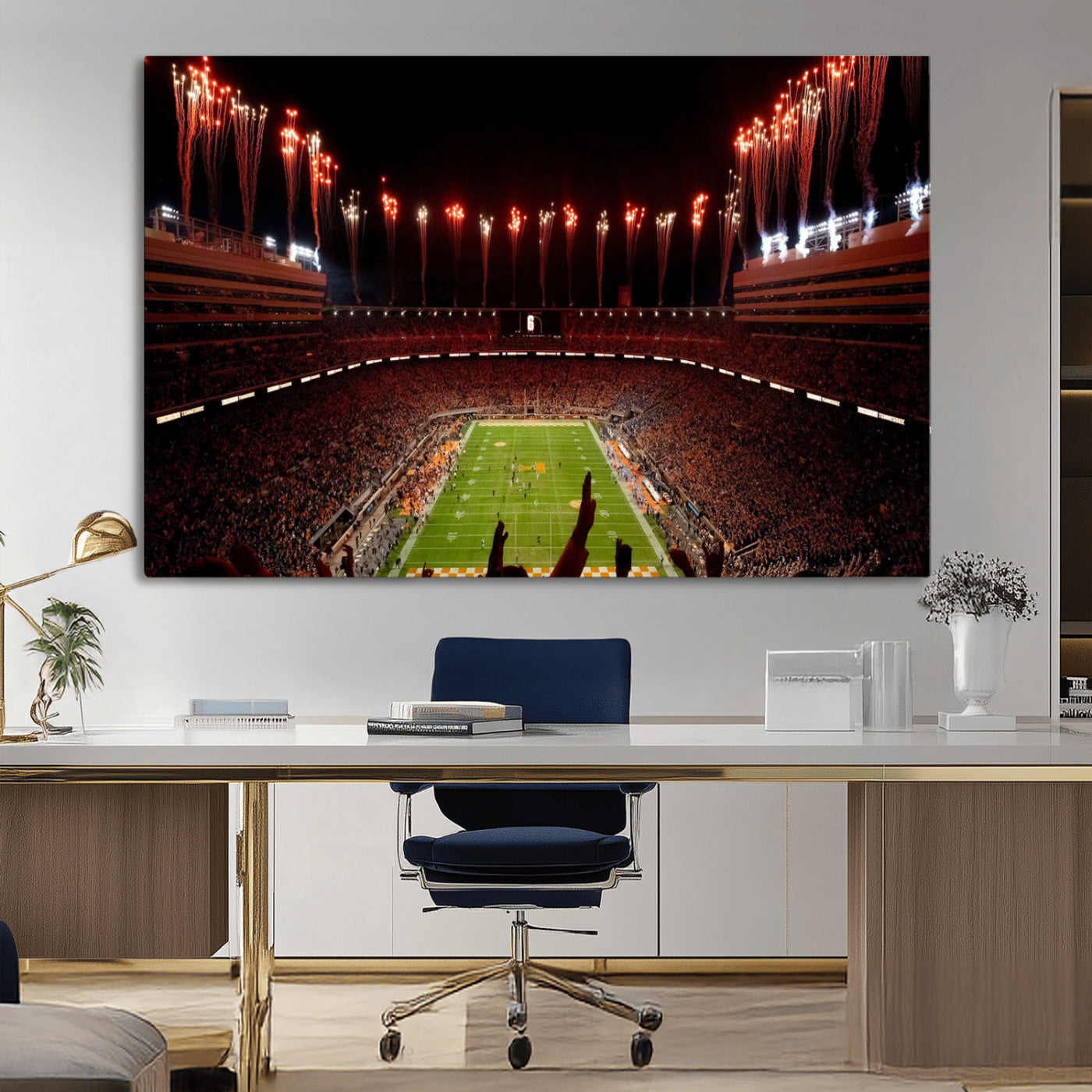 73358115-MGV-CV-36X24-Tennessee Volunteers Wall Art – Neyland Stadium Fireworks Night Game Canvas Print, Vols Football Checkerboard Endzone Sports Decor