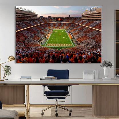 37160229-MGV-CV-36X24-Tennessee Volunteers Wall Art – Neyland Stadium Sunset Checkerboard Game Canvas Print, Vols Football Panorama Sports Decor