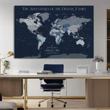 76726424-MGV-CV-36X24-Personalized World Map Wall Art – Navy Blue & Grey Adventure Travel Map with Custom Family or Couple Names, Modern Wall Decor for