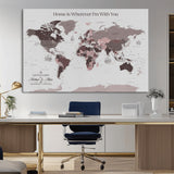33204797-MGV-CV-36X24-Personalized World Map Wall Art – Burgundy & Grey Adventure Travel Map with Custom Names, Romantic Wall Decor for Couples, Home or