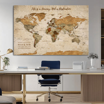75179116-MGV-CV-36X24-Personalized World Map Wall Art – Rustic Vintage Travel Map with Custom Names, Inspirational Adventure Décor for Couples, Families