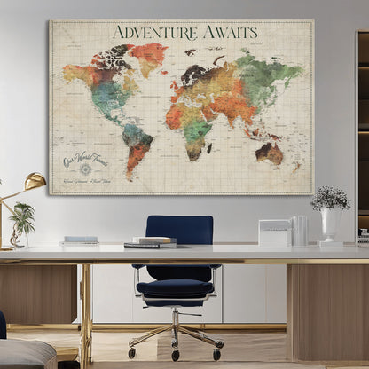 24737989-MGV-CV-36X24-Personalized World Map Wall Art – Colorful Vintage Adventure Travel Map with Custom Names, Unique Wall Decor for Couples,