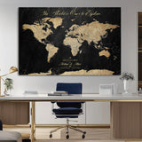 98947257-MGV-CV-36X24-Personalized World Map Wall Art – Vintage Black Adventure Travel Map with Custom Names, Elegant Push Pin Canvas for Couples Home