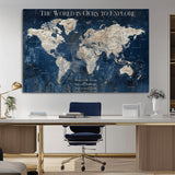 16933330-MGV-CV-36X24-Personalized World Map Wall Art – Navy Blue Vintage Travel Map with Custom Names, Anniversary Gift for Couples Romantic Adventure