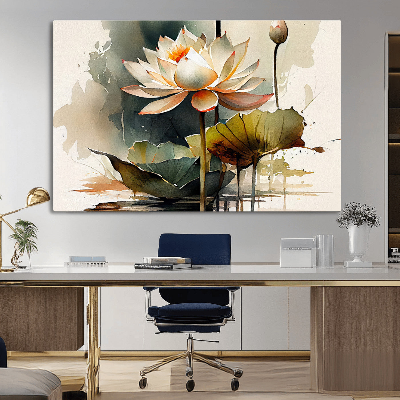 46359-MGV-CV-36X24-Lotus Blossom Wall Art Canvas Print, Framed Water Lily Art Picture Print, Zen Flower Perfect Zen Botanical Decor Artwork
