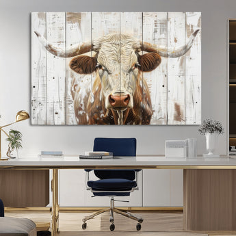 10840-MGV-CV-36X24-Texas Longhorn Wall Art Canvas Print, Framed Rustic Bull Art Picture Print, Western Cattle Perfect Rustic Western Decor Artwork