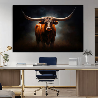 12484-MGV-CV-36X24-Texas Longhorn Wall Art Canvas Print, Framed Western Bull Art Picture Print, Moody Cattle Perfect Moody Western Decor Artwork
