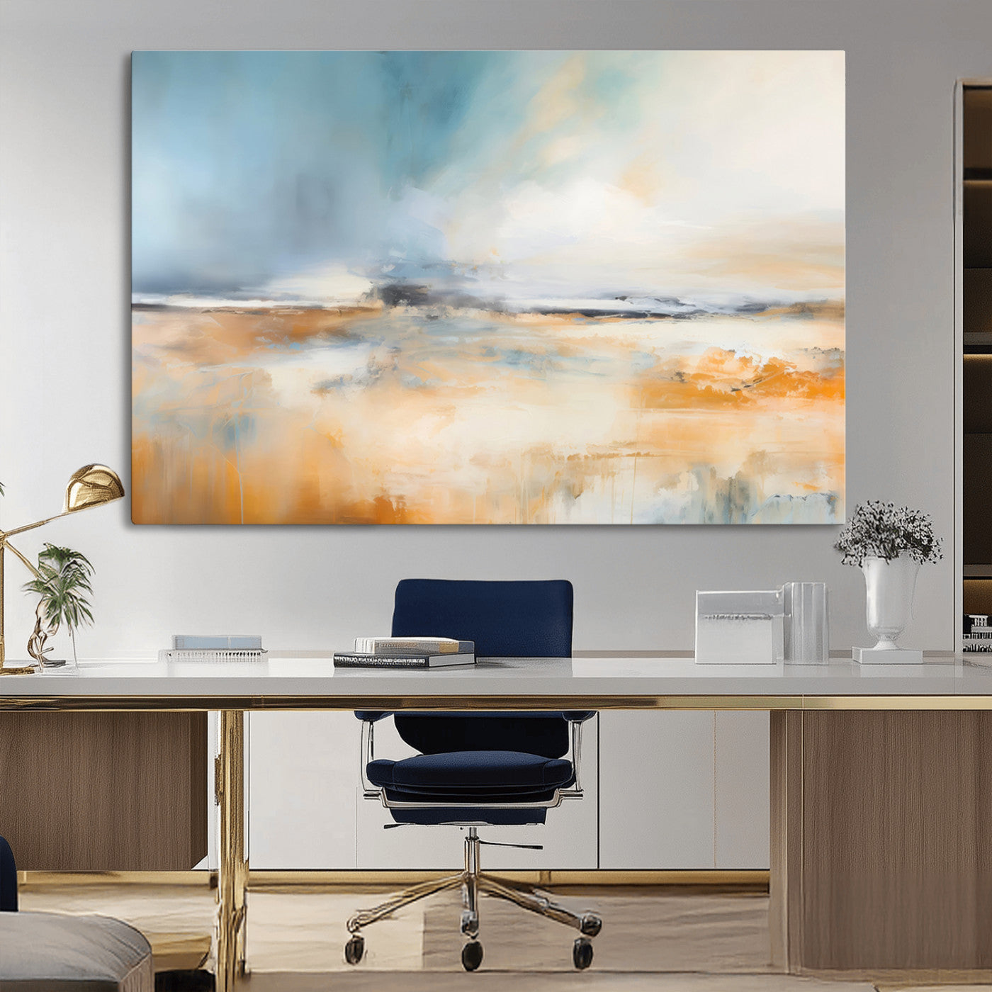 12135-MGV-CV-36X24-Soft Horizon Wall Art Canvas Print, Framed Golden Field Art Picture Print, Dreamy Horizon Perfect Minimalist Earthy Decor Artwork