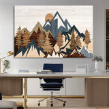 80300-MGV-CV-36X24-Geometric Mountains Wall Art Canvas Print, Framed Stylized Trees Art Picture Print, Graphic Forest Perfect Rustic Abstract Decor