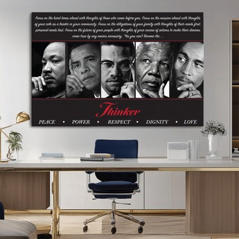 45112-MGV-CV-36X24-Black Icons Wall Art Canvas Print, Framed Thinker Art Picture Print, Motivational Quote Perfect Cultural Modern Decor Artwork