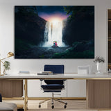 56359-MGV-CV-36X24-Lilo Stitch Wall Art Canvas Print, Framed Stitch Angel Art Picture Print, Cartoon Waterfall Perfect Tropical Fantasy Decor Artwork