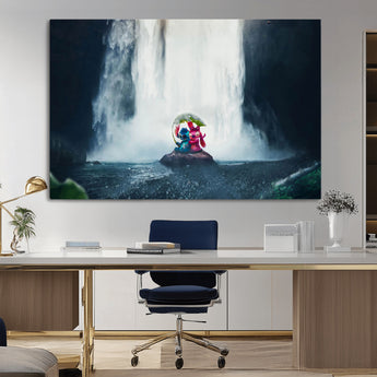 32259-MGV-CV-36X24-Stitch Angel Wall Art Canvas Print, Framed Stitch Waterfall Art Picture Print, Cartoon Couple Perfect Moody Fantasy Decor Artwork