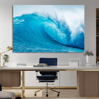 15566-MGV-CV-36X24-Ocean Wave Wall Art Canvas Print, Framed Curling Wave Art Picture Print, Vibrant Surf Wave Perfect Coastal Surf Decor Artwork