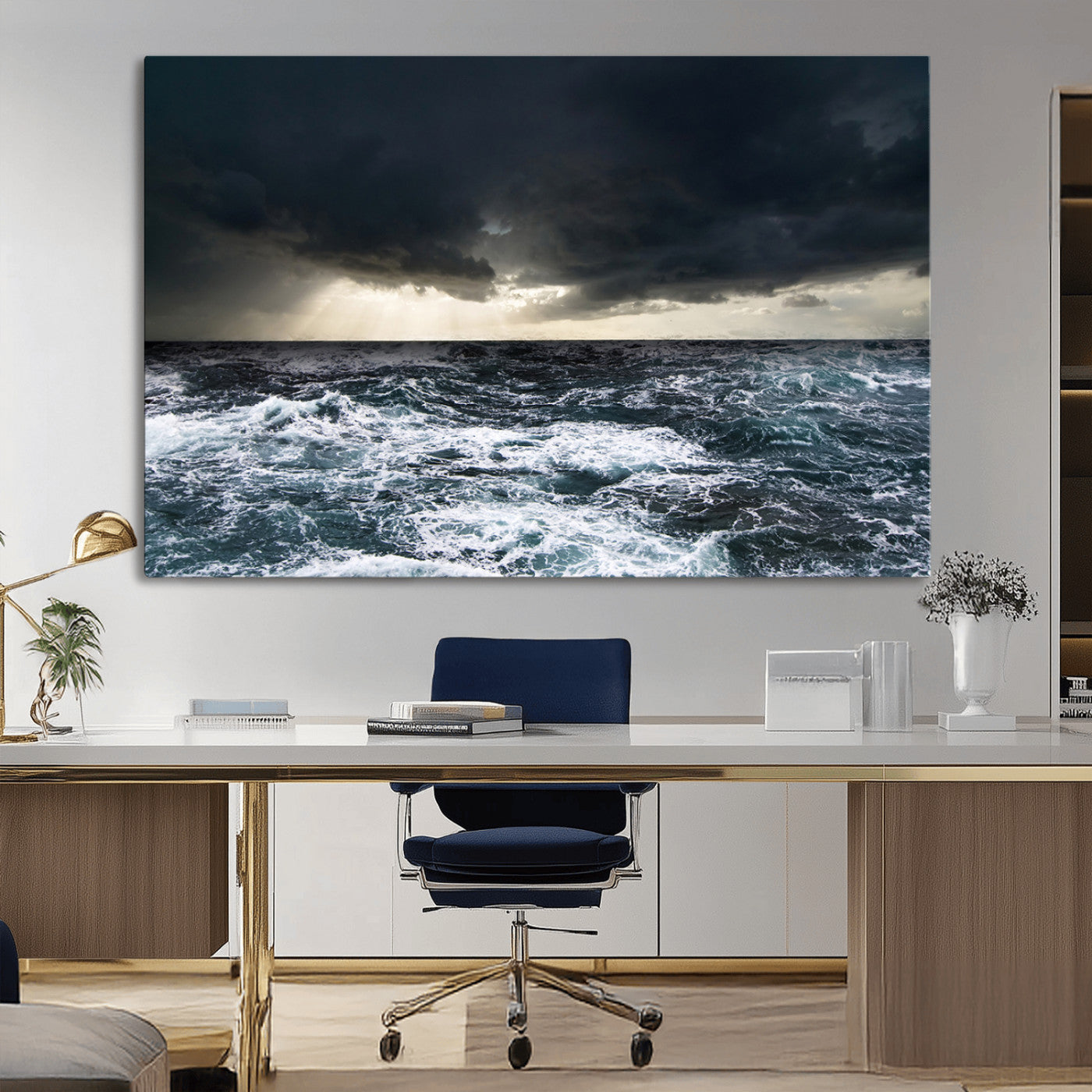 51359-MGV-CV-36X24-Stormy Ocean Wall Art Canvas Print, Framed Moody Seascape Art Picture Print, Ocean Storm Perfect Dramatic Coastal Decor Artwork