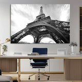 40006-MGV-CV-36X24-Eiffel Tower Wall Art – Black and White Architectural Photo Print, Paris Inspired Decor for Bedroom, Office, Studio or Modern