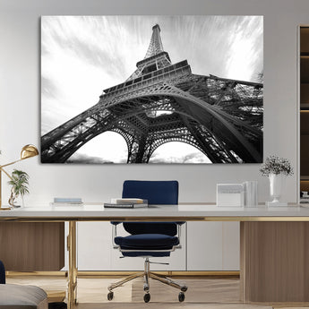 40006-MGV-CV-36X24-Eiffel Tower Wall Art – Black and White Architectural Photo Print, Paris Inspired Decor for Bedroom, Office, Studio or Modern
