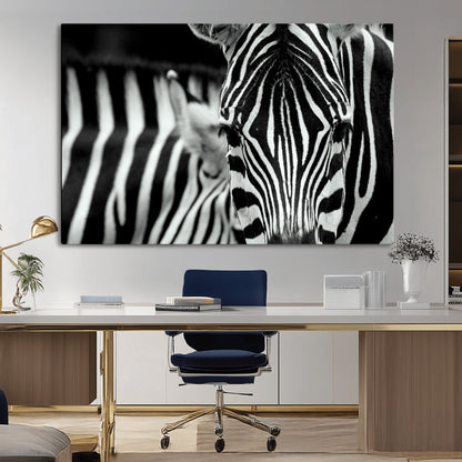 43631-MGV-CV-36X24-Zebra Wall Art – Black & White Safari Wildlife Canvas Print, Modern Animal Photography Decor for Living Room, Office, or Bedroom