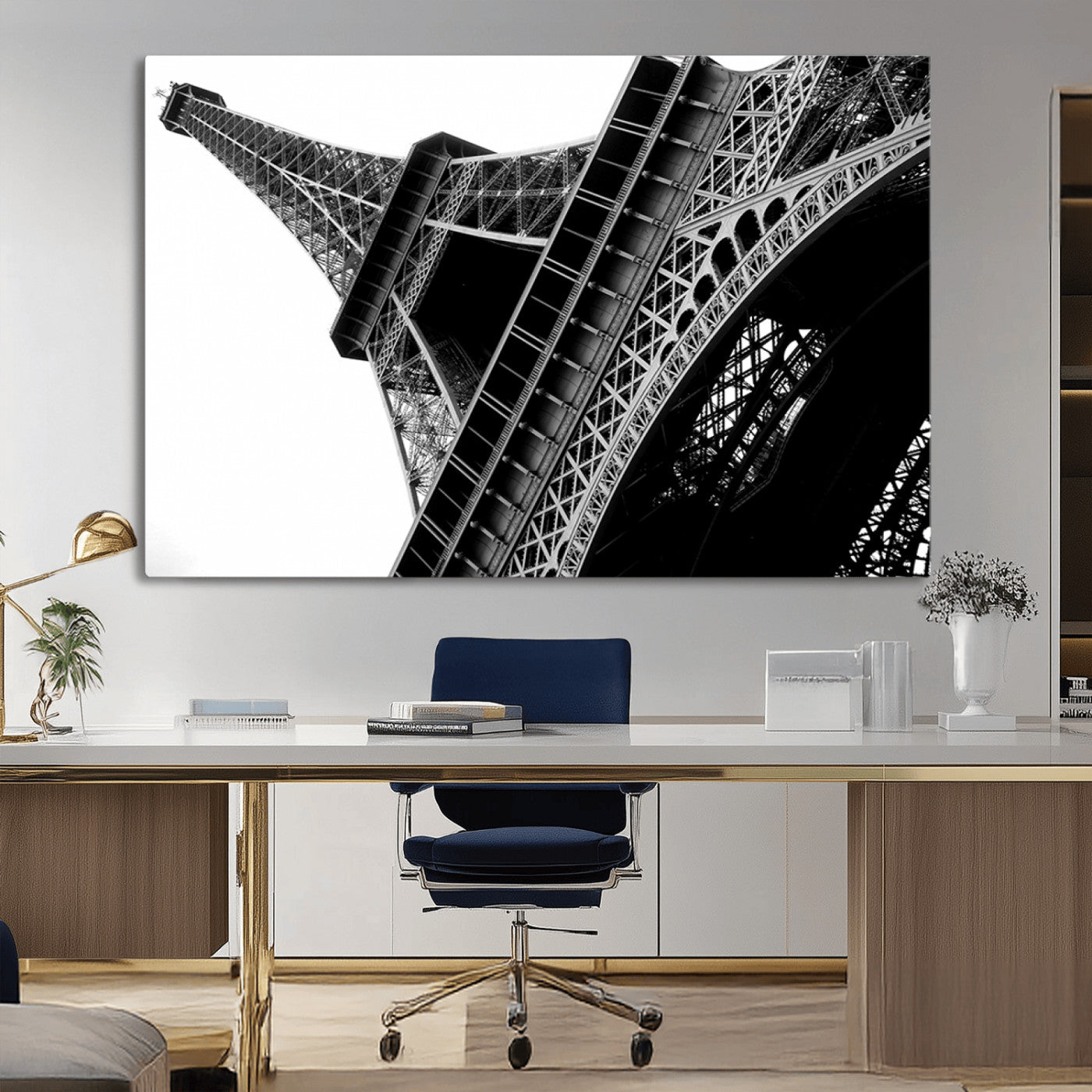 89033-MGV-CV-36X24-Eiffel Tower Wall Art – Dramatic Black and White Architectural Canvas Print, Modern Paris Decor for Office, Living Room or