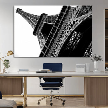 89033-MGV-CV-36X24-Eiffel Tower Wall Art – Dramatic Black and White Architectural Canvas Print, Modern Paris Decor for Office, Living Room or