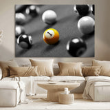52108-MGV-CV-36X24-Precision Pool Table Wall Art – Close Up Yellow 1 Ball Canvas Print, Hand-Played Billiards Game Decor for Office, Game Room, or