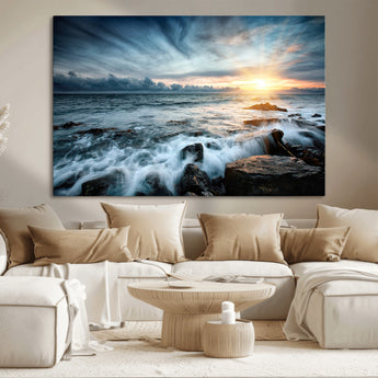 33428-MGV-CV-36X24-Ocean Sunrise Wall Art – Serene Seascape Canvas Print, Coastal Home or Office Decor, Perfect for Living Room, Bedroom, or Study