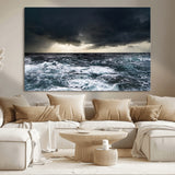42607-MGV-CV-36X24-Stormy Ocean Wall Art – Dramatic Sea and Sky Canvas Print with Sun Rays, Moody Nature Decor for Living Room, Office, Bedroom or