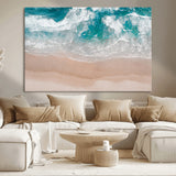 39236-MGV-CV-36X24-Ocean Beach Wall Art – Aerial View of Waves and Sand Canvas Print, Coastal Home Decor for Living Room, Bedroom, Office or Beach