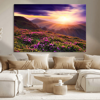 49741-MGV-CV-36X24-Mountain Sunrise Wall Art – Vibrant Floral Landscape Canvas Print, Nature Home Decor for Living Room, Bedroom Office or Cabin