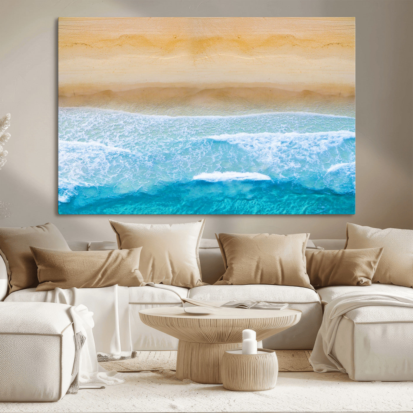 43046-MGV-CV-36X24-Aerial Beach Wall Art – Serene Ocean Waves & Sandy Shore Canvas Print, Coastal Home Decor for Living Room, Bedroom or Office
