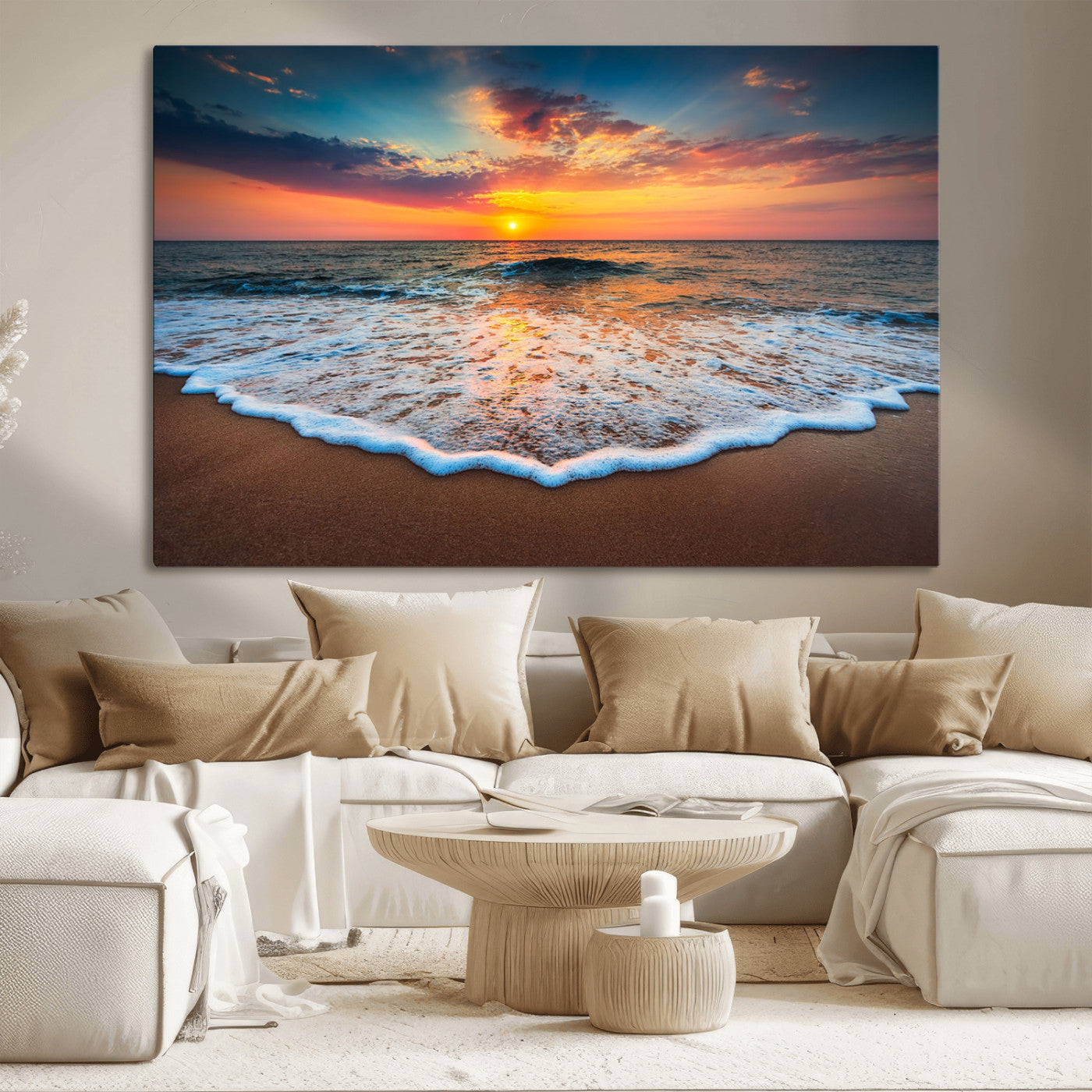 87032-MGV-CV-36X24-Ocean Sunset Wall Art – Stunning Beach Canvas Print with Vibrant Sky, Calm Waves, and Golden Horizon, Perfect Coastal Decor for