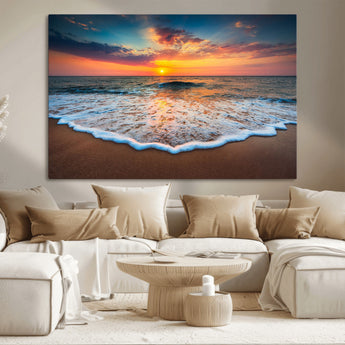 87032-MGV-CV-36X24-Ocean Sunset Wall Art – Stunning Beach Canvas Print with Vibrant Sky, Calm Waves, and Golden Horizon, Perfect Coastal Decor for