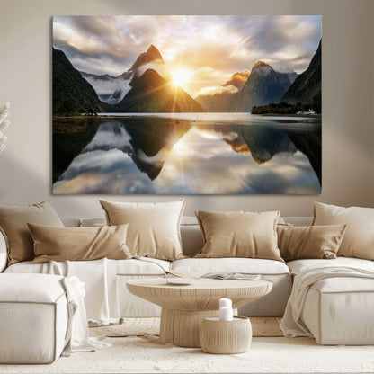 78842-MGV-CV-36X24-Sunrise Mountain Reflection Wall Art – Stunning Nature Landscape Canvas Print for Home, Office, Living Room or Relaxing Space