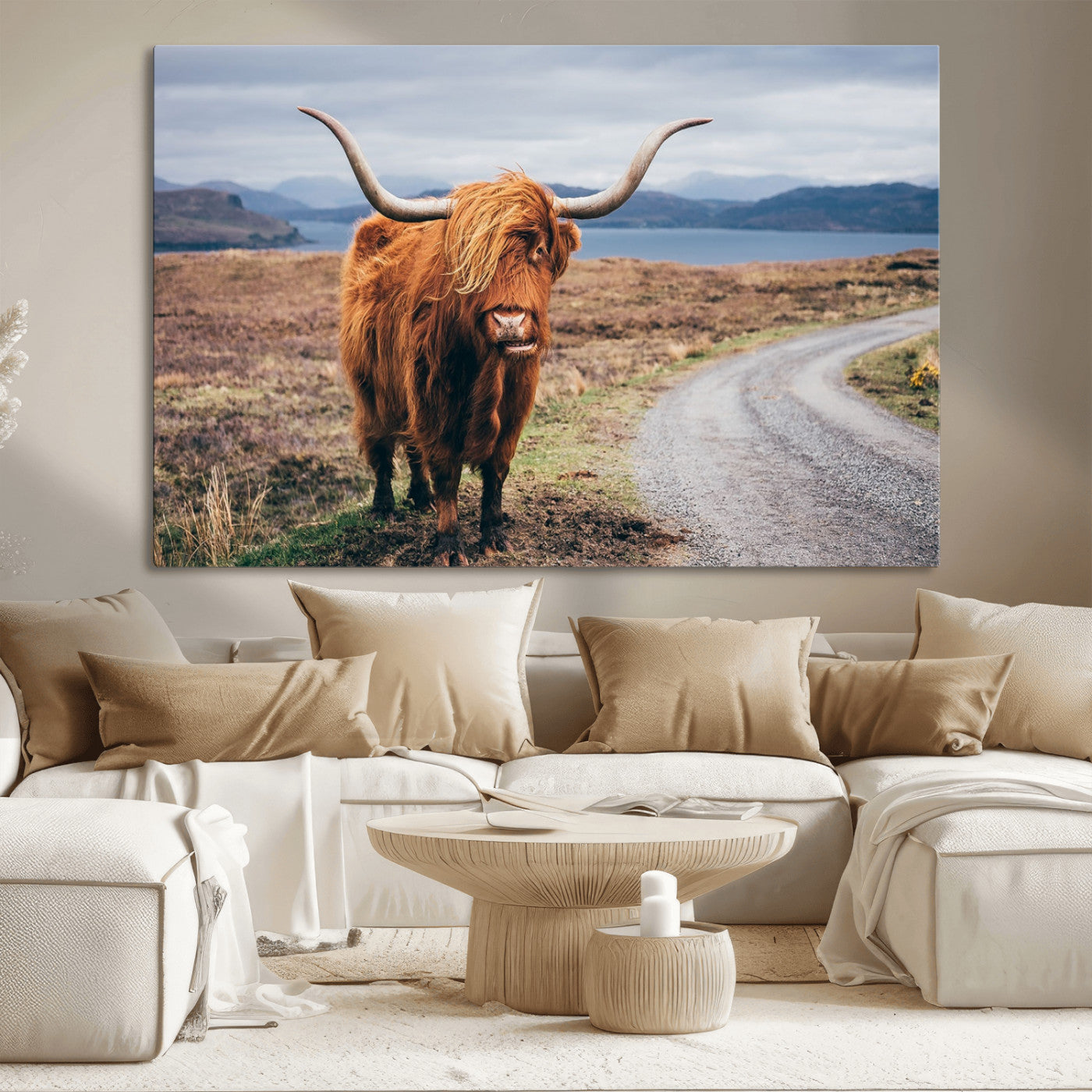 56121-MGV-CV-36X24-Rustic Highland Cow Wall Art – Panoramic Nature Canvas Print, Perfect Decor for Home, Office, Living Room or Man Cave