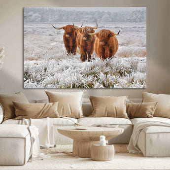 10396-MGV-CV-36X24-Highland Cattle Wall Art – Rustic Winter Landscape Canvas Print, Farmhouse Decor for Living Room, Office, Cabin or Country Home