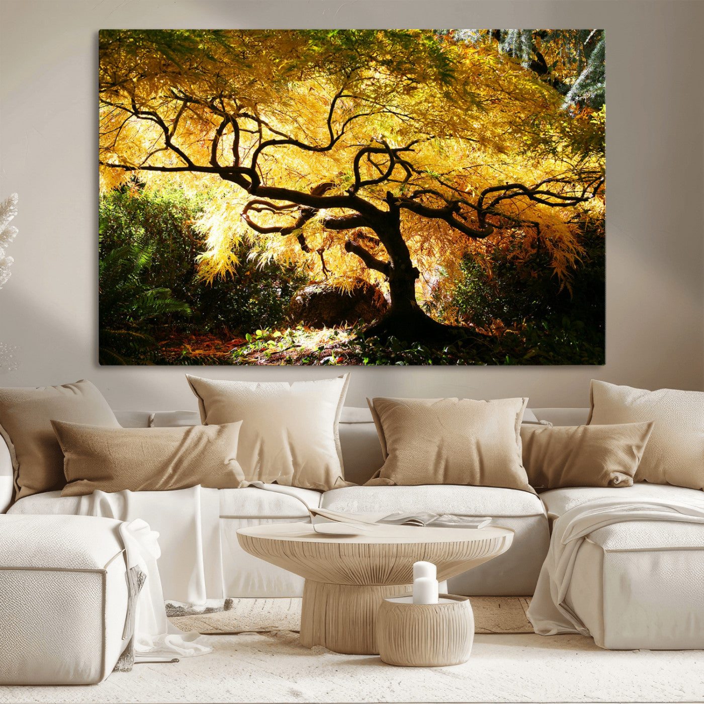 19067-MGV-CV-36X24-Golden Canopy Wall Art – Panoramic Autumn Tree Canvas Print, Warm Seasonal Decor for Living Room, Office or Garden Space
