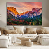 24519-MGV-CV-36X24-Yosemite Valley Sunset Wall Art – Majestic Mountain Landscape with Waterfall and Vibrant Sky, Nature Photography for Home or