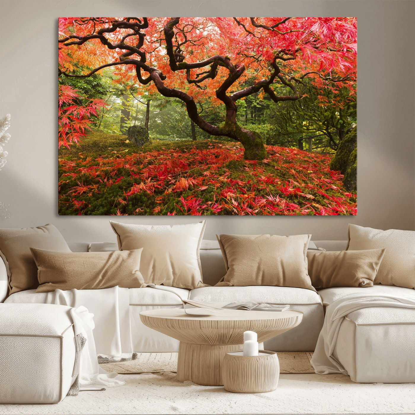 73343-MGV-CV-36X24-Autumn Maple Wall Art – Panoramic Vibrant Red Maple Tree Canvas Print, Seasonal Nature Decor for Office, Living Room or Garden
