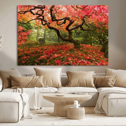 73343-MGV-CV-36X24-Autumn Maple Wall Art – Panoramic Vibrant Red Maple Tree Canvas Print, Seasonal Nature Decor for Office, Living Room or Garden